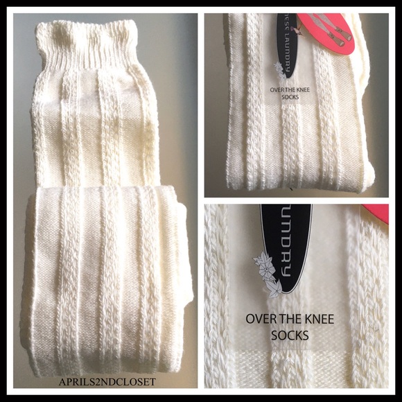 TALL OVER THE KNEE LUXE IVORY BOOT SOCKS A3C - Picture 2 of 4
